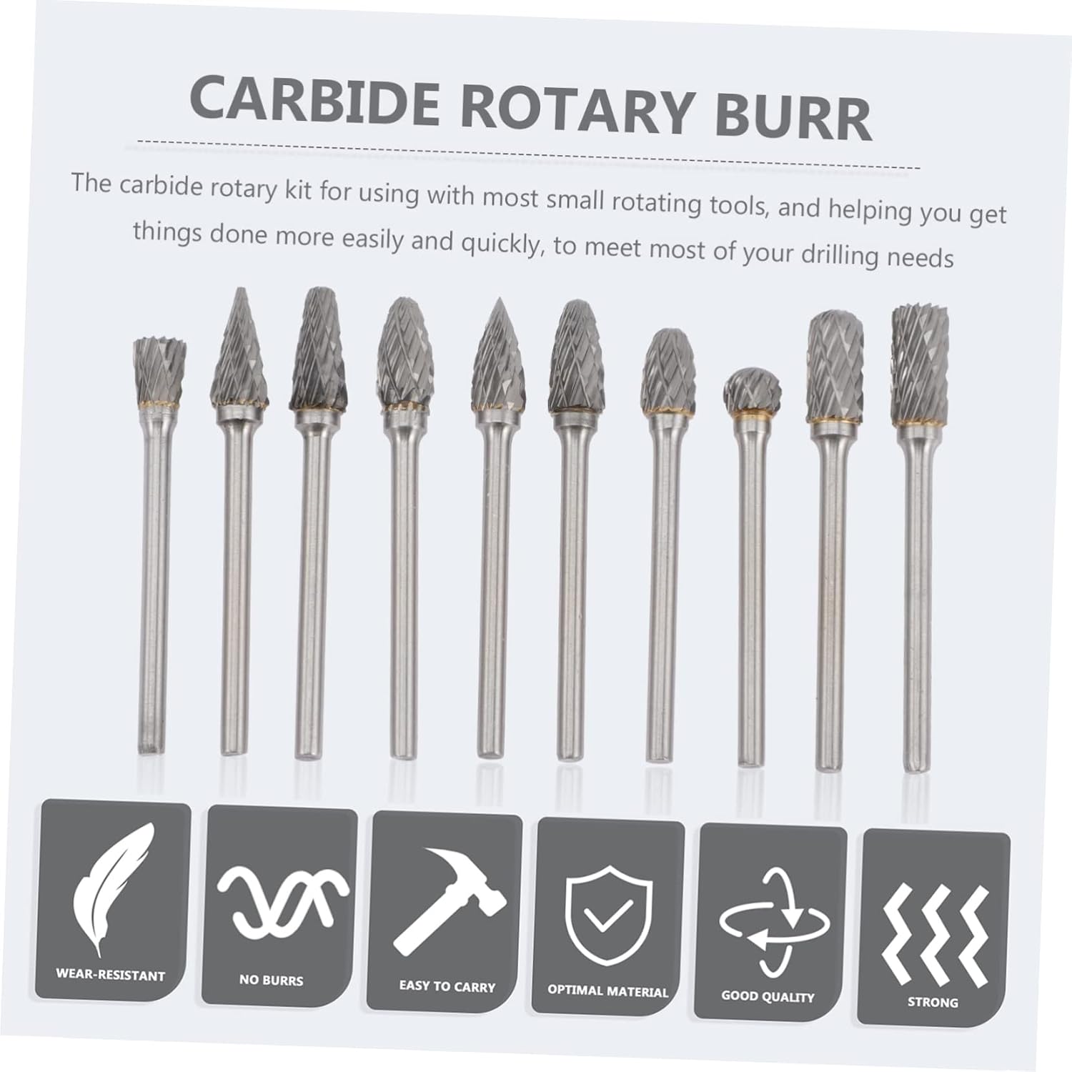 COOLHIYA 10 Pcs Tungsten Steel Rotary Files for Carving Polishing and Grinding Durable Craft Tools for DIY Projects Precision Mold Cavity Processing Easy to Use