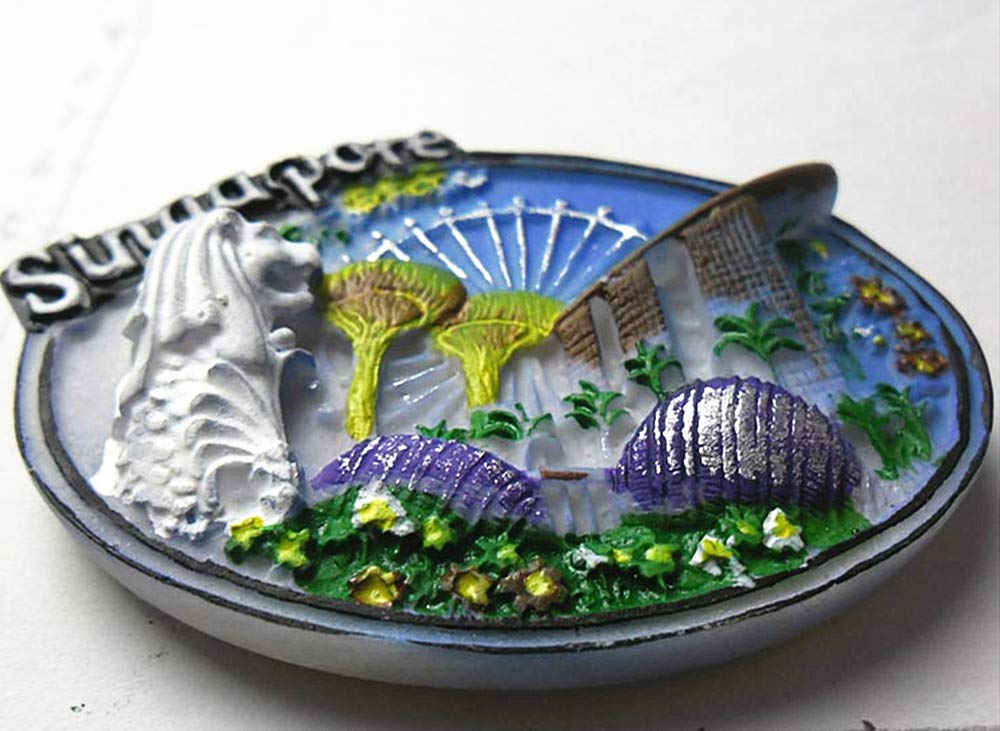 Magnete Frigorifero 3D Singapore Souvenir - Artigianale In Resina 7,2 Cm