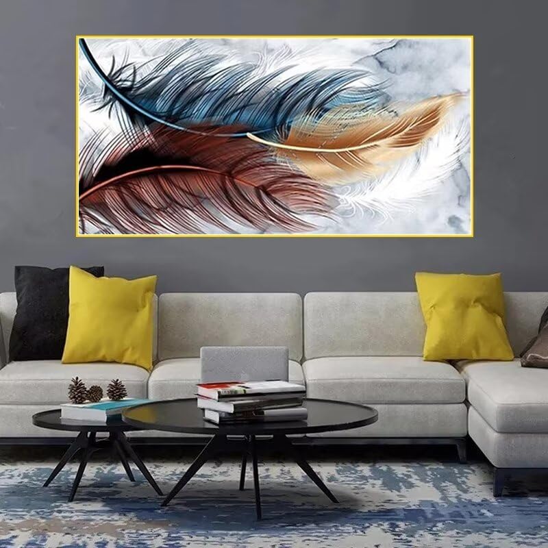 Kit Complet 5D Résumé Diamond Painting de Grand Format 150x75cm Plume Multicolore