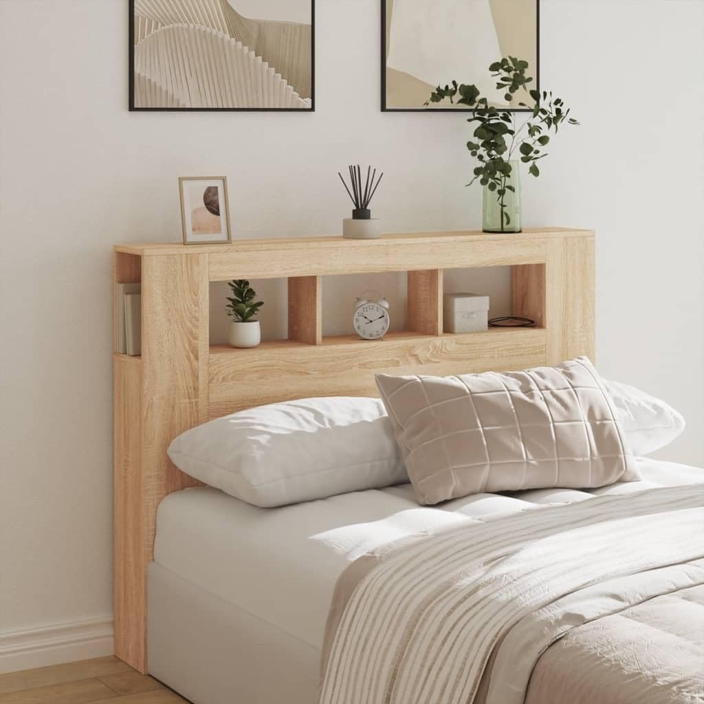 vidaXL Tête de Lit à LED, Tête de Cadre de Lit, Accessoire de Lit Double, Meuble de Chambre à Coucher Maison Intérieur, Chêne Sonoma 140x18,5x103,5cm Bois Ingénierie