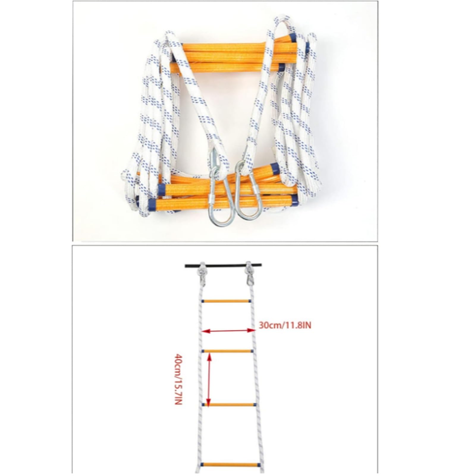 Vuurladder, touwladder, reddingsladder, draagbare klimreddingskabel, vluchtladder van moeilijk ontvlambaar nylon, for ramen, balkon, leuning, boomhuis, buiten, volwassenen, kinderen,(20FT/6M