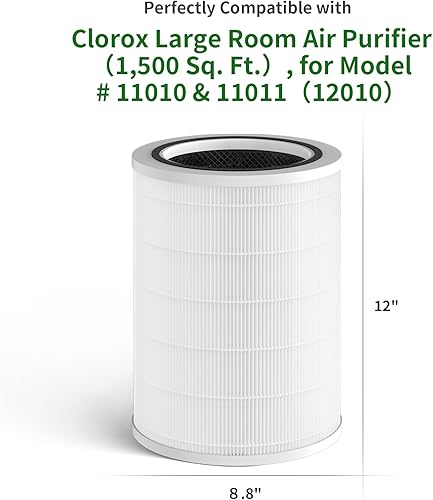 Miniatura 2 de Paquete de 2 filtros de repuesto 12010 compatibles con purificador Clorox para habitaciones grandes de hasta 1500 pies cuadrados, modelo # 11010 y