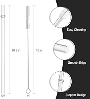 Vista 3 de Paquete de 24 popotes de plástico reutilizables altamente transparentes con 4 cepillos de limpieza, popotes de 10.5 pulgadas de largo, popote