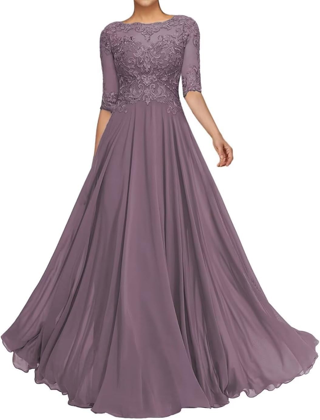 Chiffon Mother of The Bride Dresses for Wedding 1 2 Sleeve Sequin Laces Appliques Formal Evening Dress