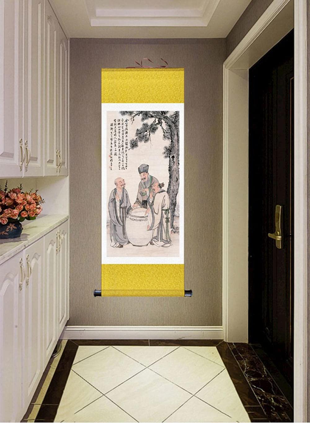 FLaig Feng Shui tibetische Thangka, Bagua, buddhistische, tibetische Thangka-Wandbehang, buddhistische Thangka-Malerei, Thangka-Brokat, dekoratives Wandbild, Seidenrollbild von Konfuzius Gemälde
