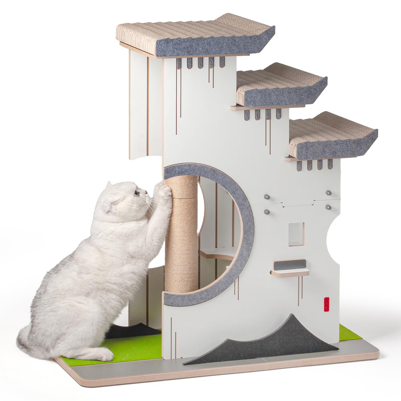 CanadianCat Company | Kratzbaum Katzenmöbel Château Tatzberg - Sisal Kratzflächen, Kuschelhöhle & Klettermöglichkeiten, 89x38x90 cm, Robustes für Wohnung, modernes alpines Wohndesign