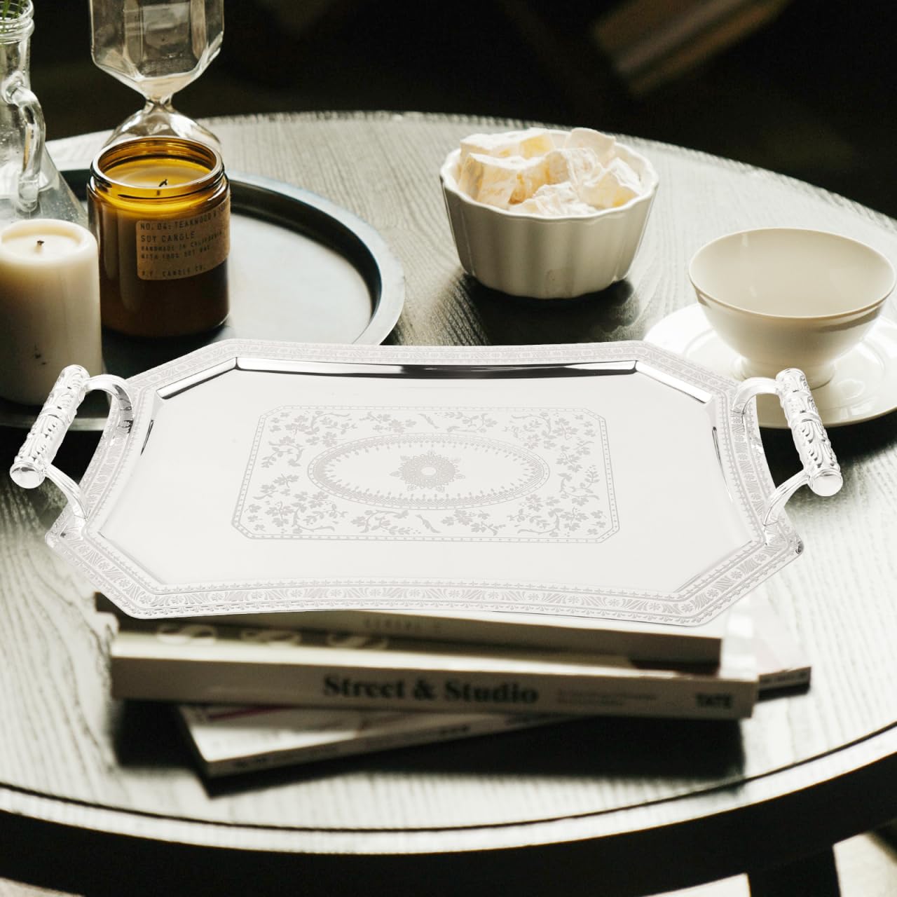 Plateau Style Vintage Élégant de Service à Deux Anses, Européen