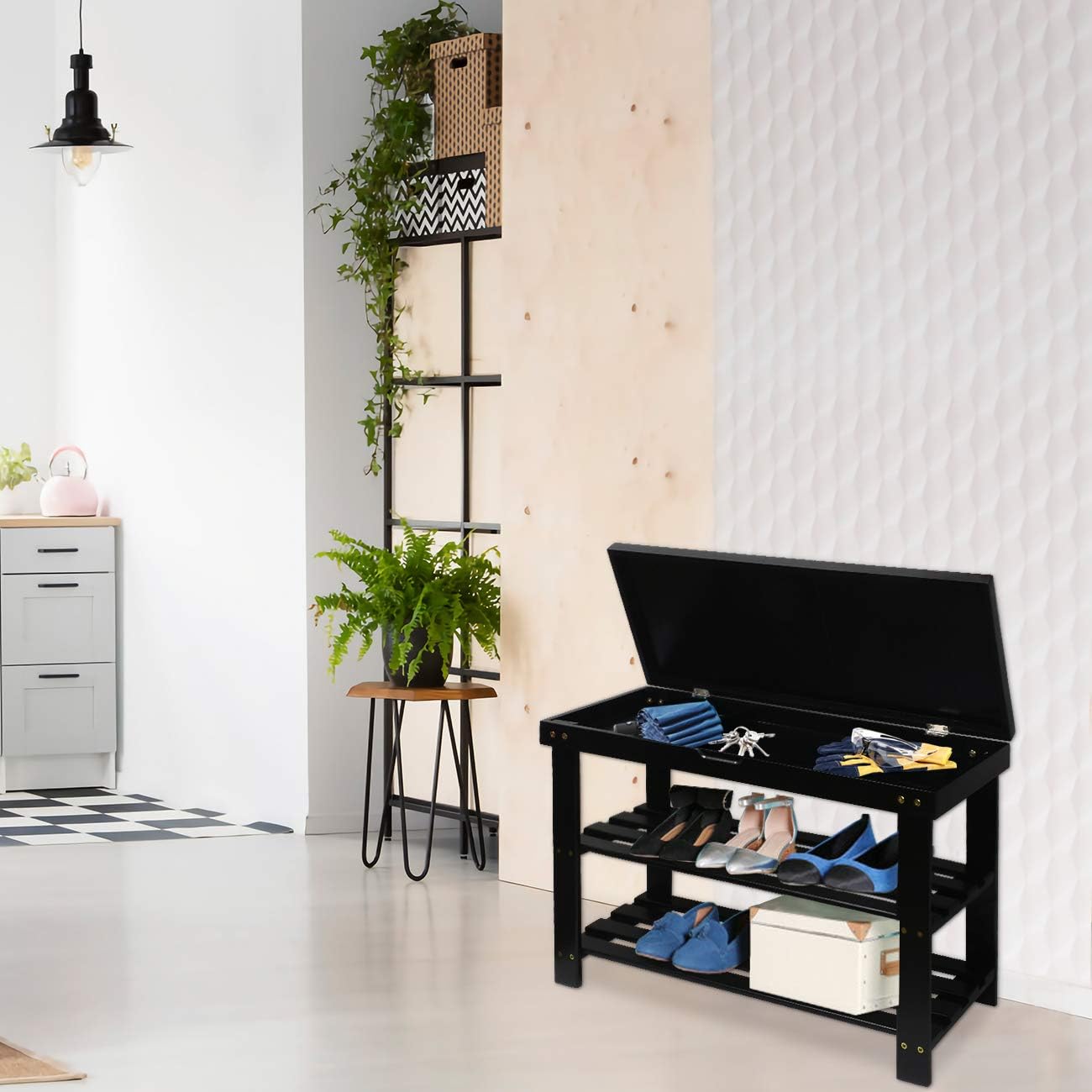 Zhuoyue Bamboo Shoe Rack Bench with Storage Shelf for Entryway Organizer