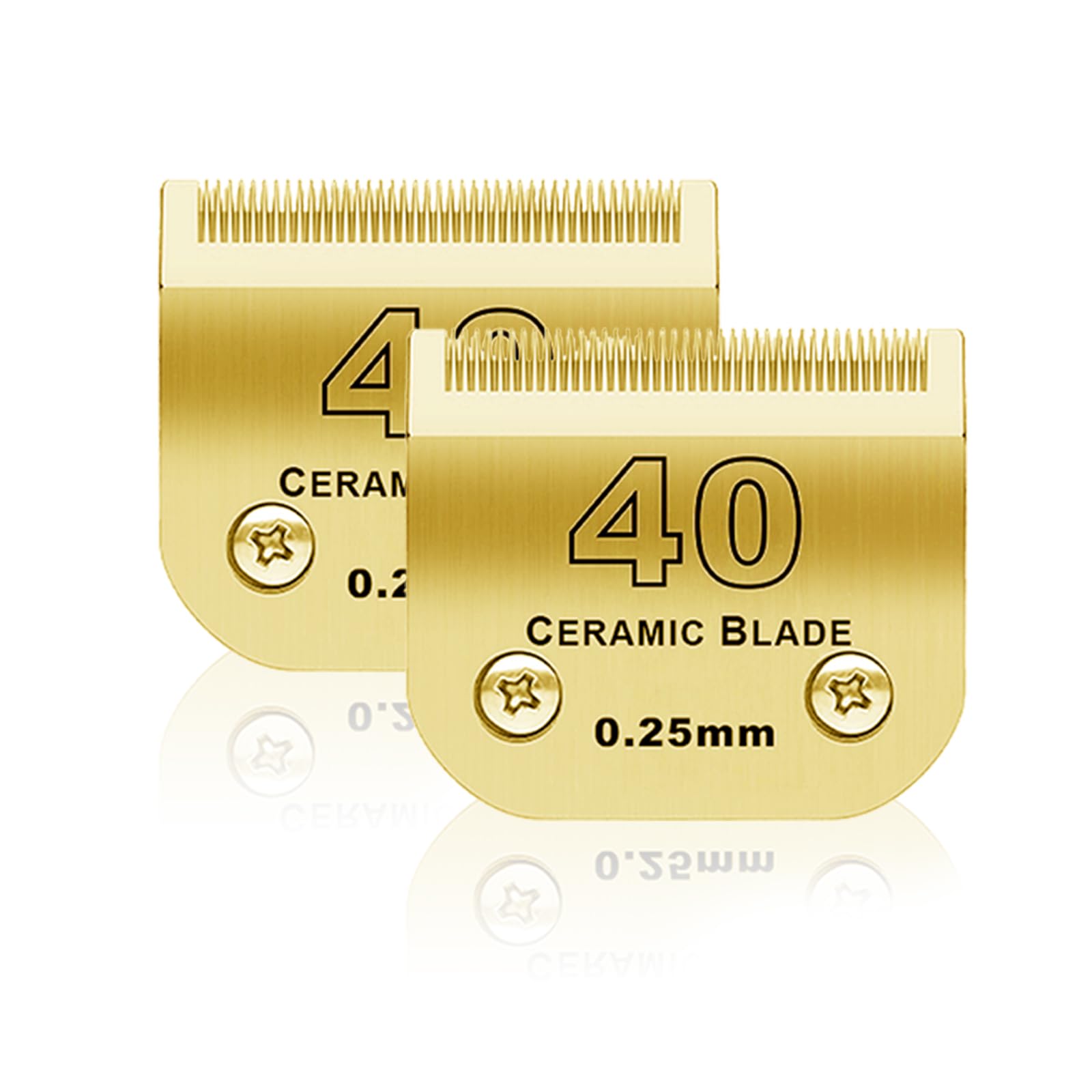BESTBOMG 2 unità 40 # Lama di ricambio per toelettatura di cani, compatibile con le serie Heiniger/Moser Max45 /Andis/Oster A5 Tosatrice per cani, taglia #40 Tagliare lunghezza 1/100" (0,25 mm), oro
