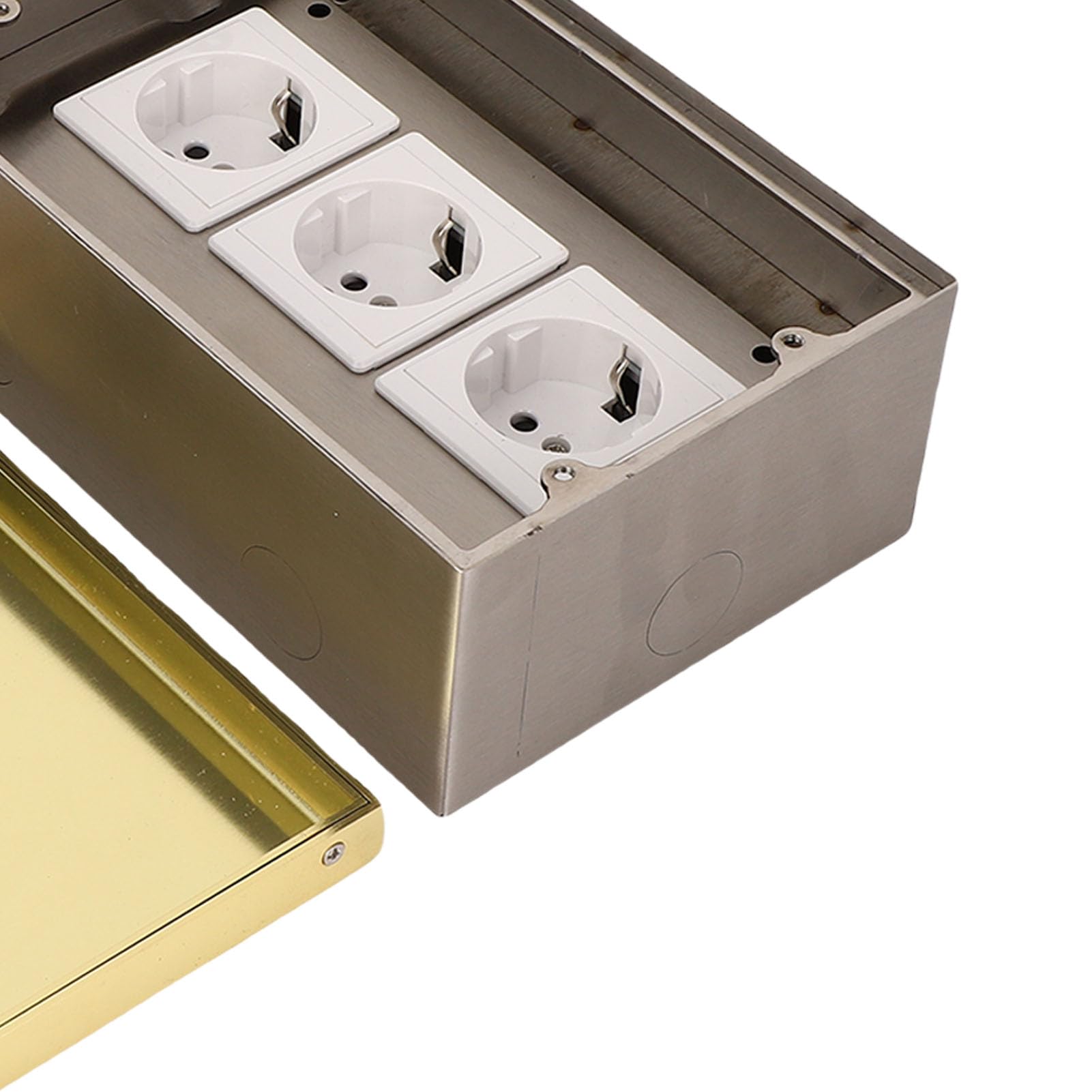 Generic Scatola di Derivazione da Incasso a Pavimento da 4KW in Acciaio Inossidabile Impermeabile con 3 Fori a Due Poli per Centro Commerciale e Negozio 4S Dorato