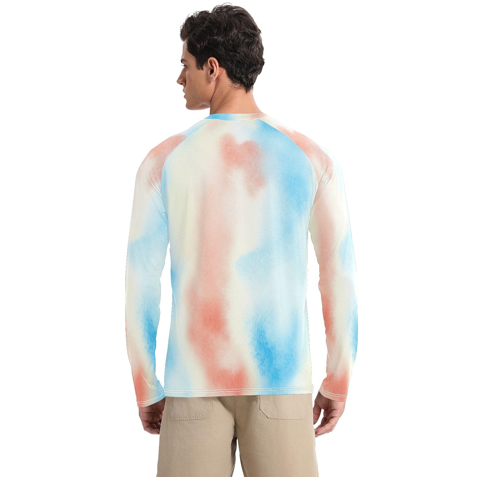 CHIFIGNO Mens UPF 50+ UV Protection Men's Rash Guard Quick Dry Men Rash Guard Long Sleeve Athletic Workout Tshirts, Pink Blue Tie Dye, Small