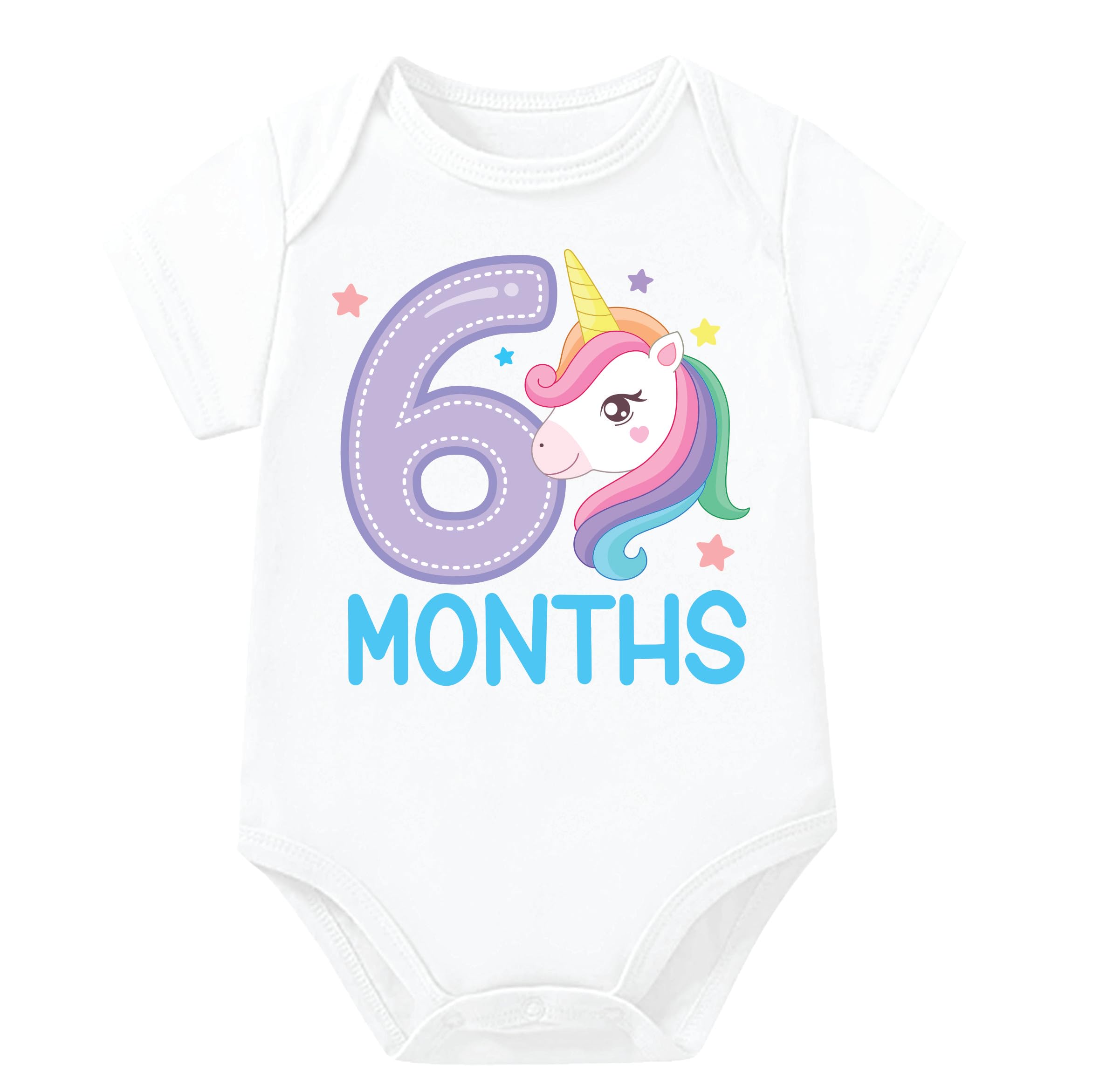 LillypuppMonthly milestone six months birthday unicorn print cotton baby romper. Half year baby girl dress photoshoot items.