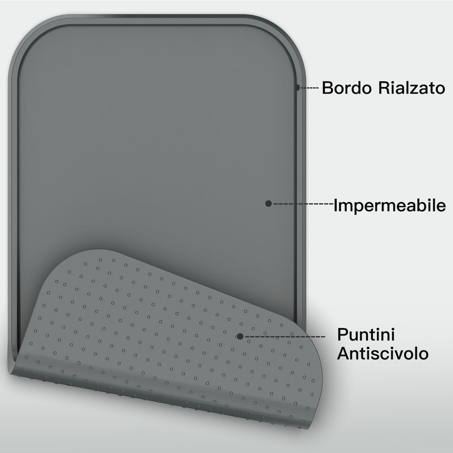 Tappetino Ciotole Gatto e Cane,Tappetino in Silicone Extra Spesso [bordo rialzato resistente alle deformazioni], posizionamento in silicone impermeabile per ciotole per cibo e acqua (Grigio)