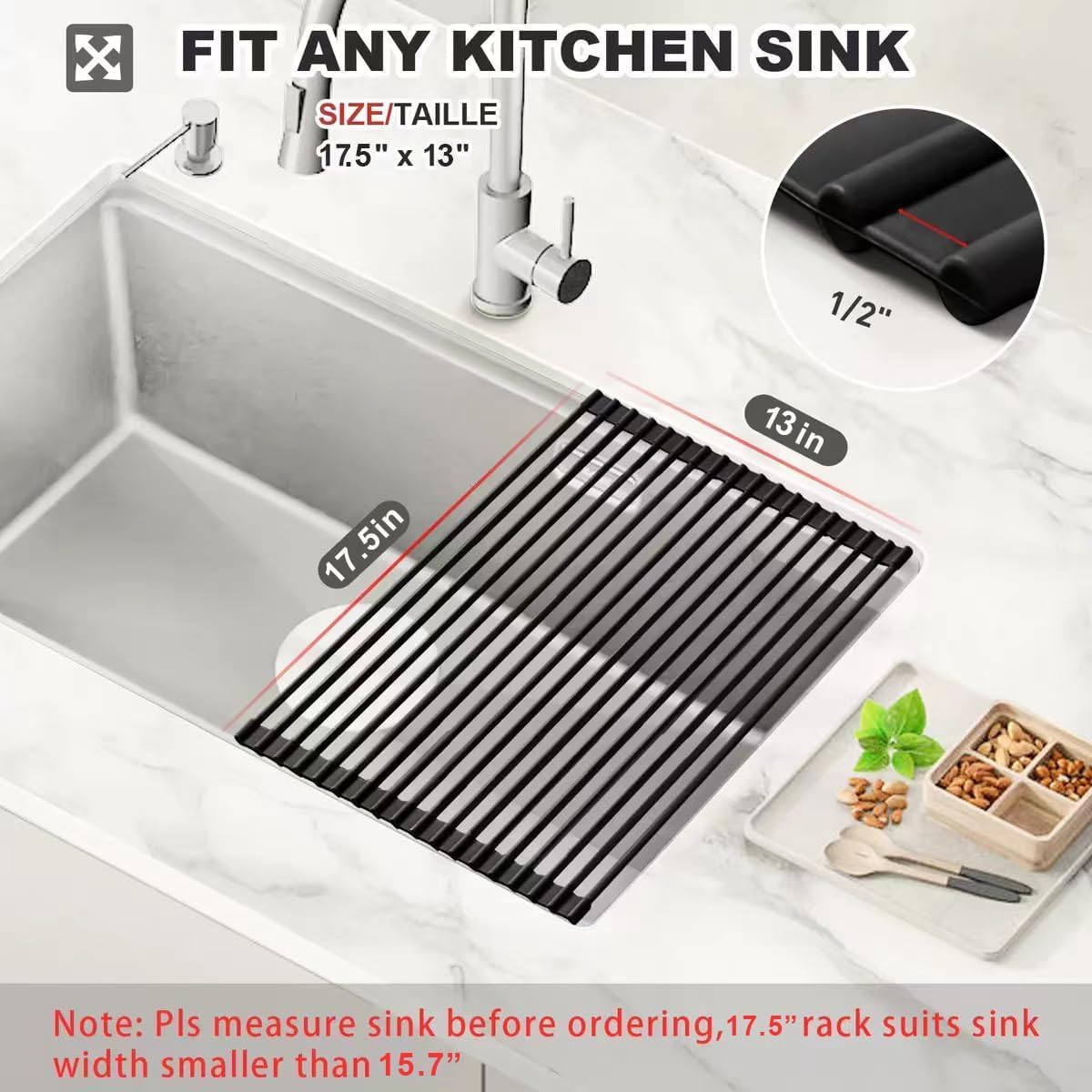 Scolapiatti Telescopico In Acciaio Inox – Arrotolabile, Termoresistente, Sopralavello, Capacità 45 Kg - 2