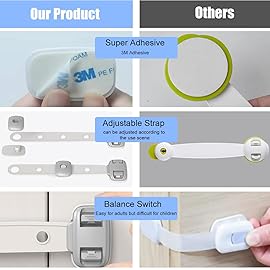 Fridge Locks,Refrigerator Door Lock,Child Proof Safety Cabinet Lock with Strong 3M Adhesives,Fridge Locks for Kids,Adjustable Strap Multi-Purpose for Cabinet,Drawers,Freezer,Oven (2 Count (Pack of 1))