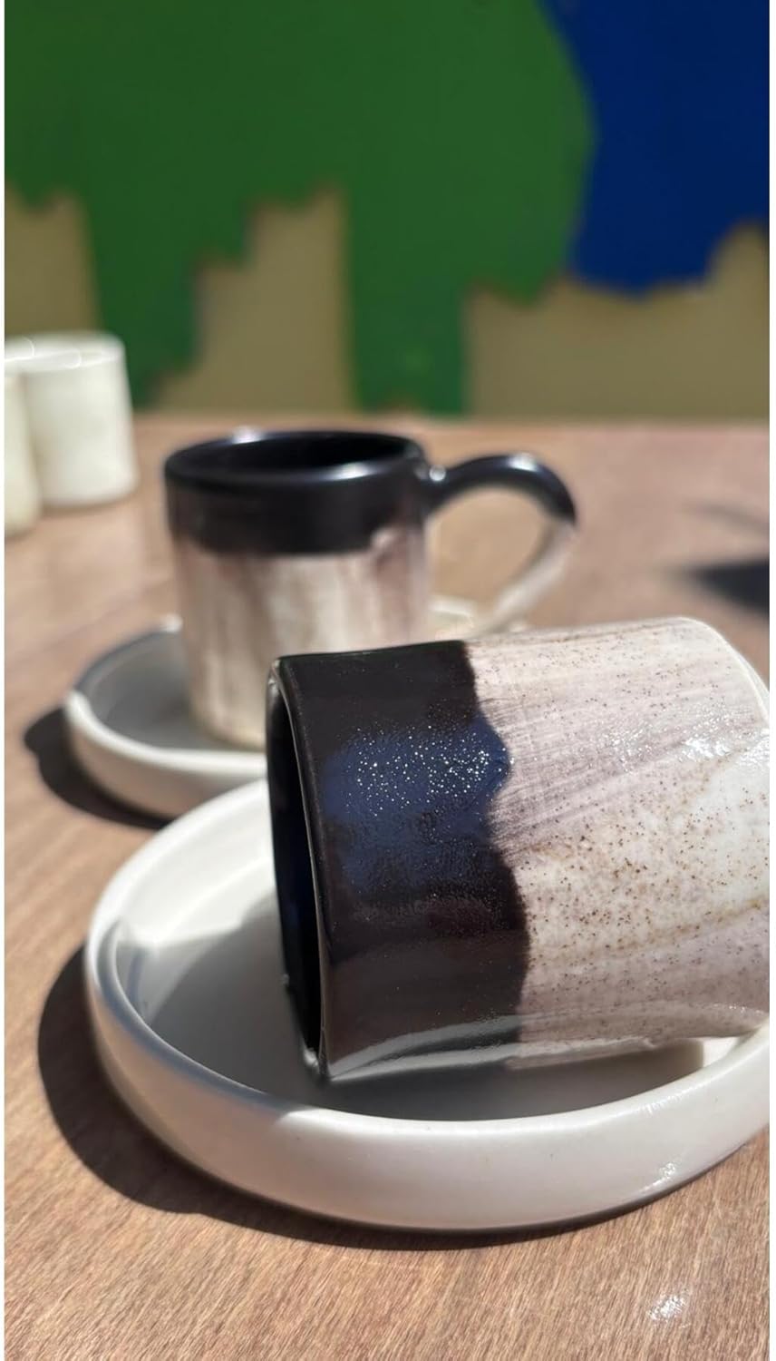 SODEF Coffee Cup Set Stoneware 2-Piece Black Espresso Demitasse Cups Modern Design for Home, Cafe, Restaurant, 2.3 fl oz Capacity - Black, One Size