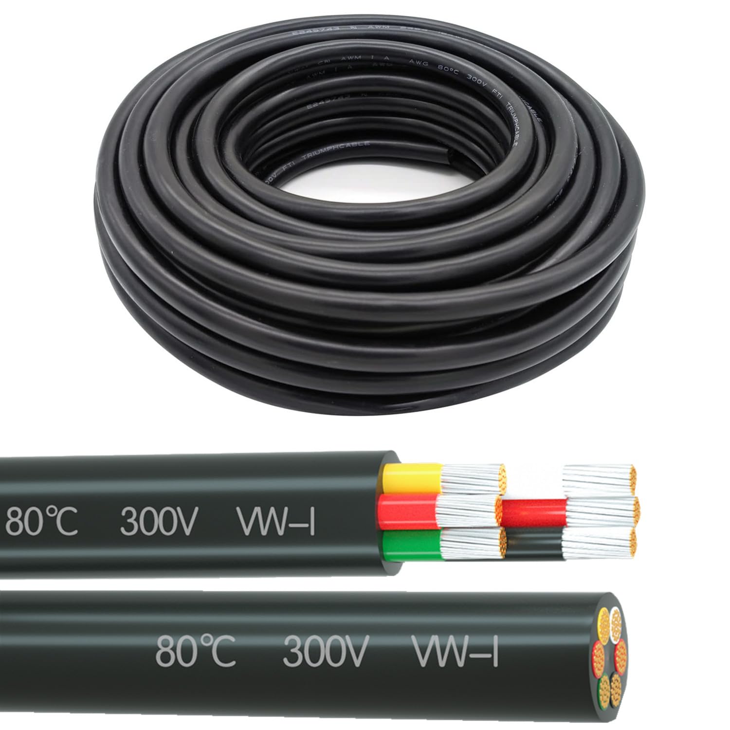 22 Gauge 6 Conductor Tinned Copper Electrical Wire Stranded PVC Audio Power Cable Speaker Wire (Red & Black & Yellow & White & Green & Orange) 22AWG-