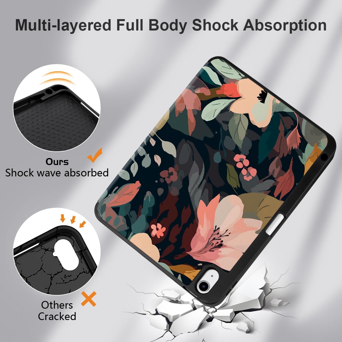 DONGKE Case for iPad 11th Generation 11 Inch 2025 (A16 Chip) & iPad 10th Generation 10.9 Inch 2022 with Pencil Holder-[Auto Wake/Sleep], Trifold Stand Soft TPU Protective Cover, Painted Florals