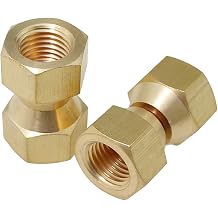2PCS Brass 1/4 Inch Female Flare Swivel Adapter Valve Connectors with Rubber Gasket Suitable for LPG and Natural Gas
