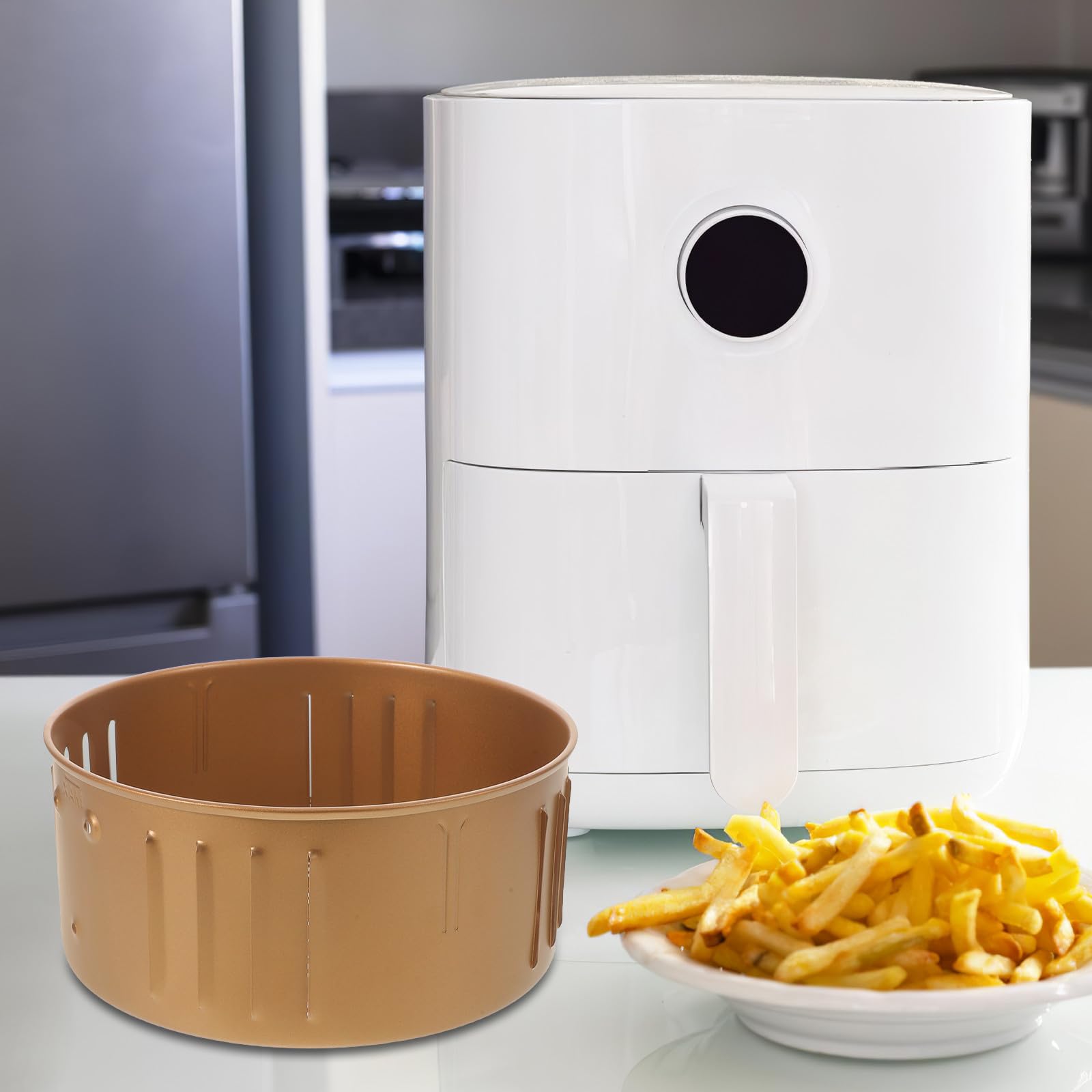 TOYANDONA Zamienny koszyk do frytkownicy powietrznej | Okrągła i nieprzywierająca patelnia do pieczenia 3,5 l | Taca do smażenia frytek/mięsa/warzyw | Nakładka do kuchennej frytkownicy powietrznej 8,3