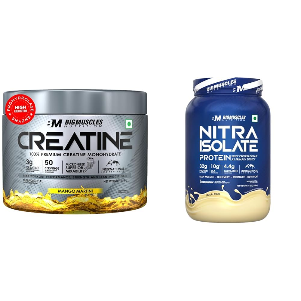 Bigmuscles Nutrition Creatine [155g, 50 Servings]|Mango Martini | Micronized Creatine Monohydrate | Bigmuscles Nutrition Nitra Isolate [1kg, Malai Kulfi] | 32g Protein | 10g EAA | Whey Protein with-image-30