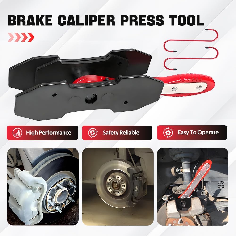 BARTOO Brake Caliper Press Tool, Brake Caliper Piston Spreader, Car Ratcheting Brake Caliper Piston Spreader Press Tool with 2 PCS Steel Plates, Red