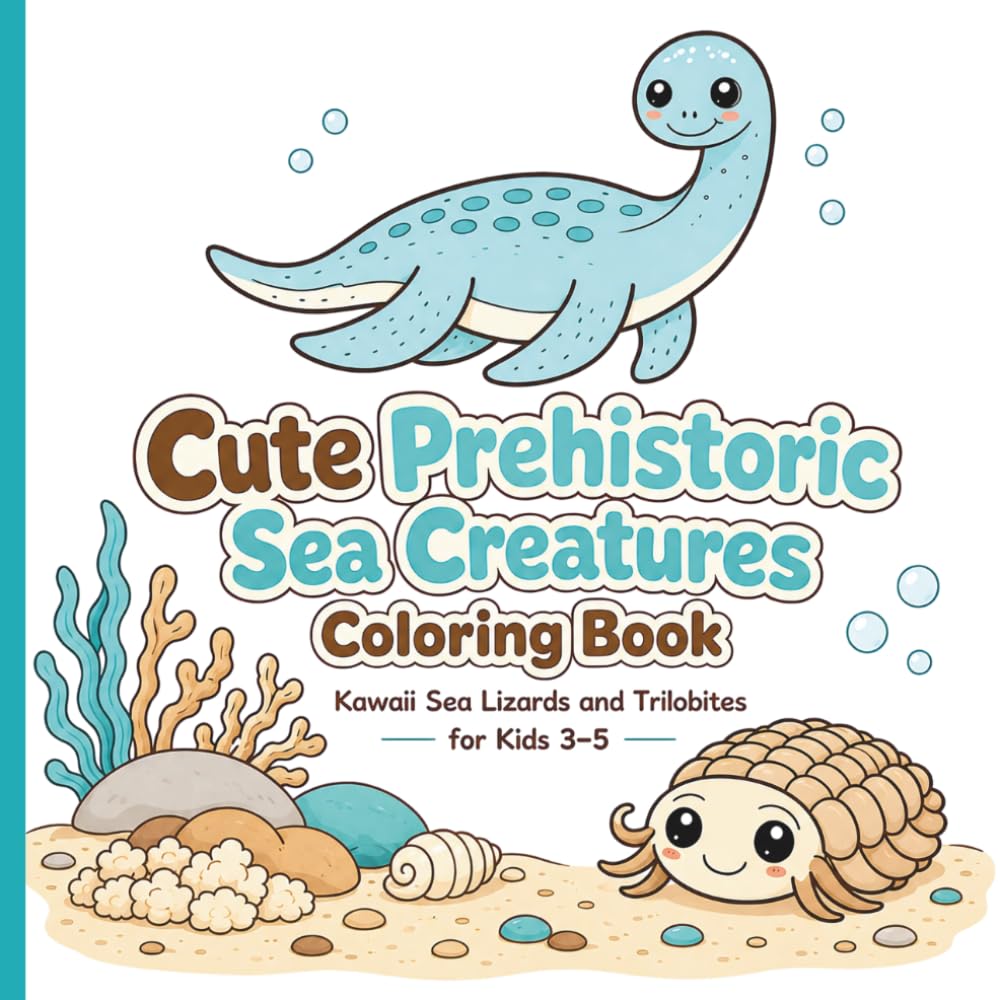 Cute Prehistoric Sea Creatures Coloring Book: Kawaii Marine Reptiles, Trilobites, and Ancient Ocean Animals for Kids Ages 3-5