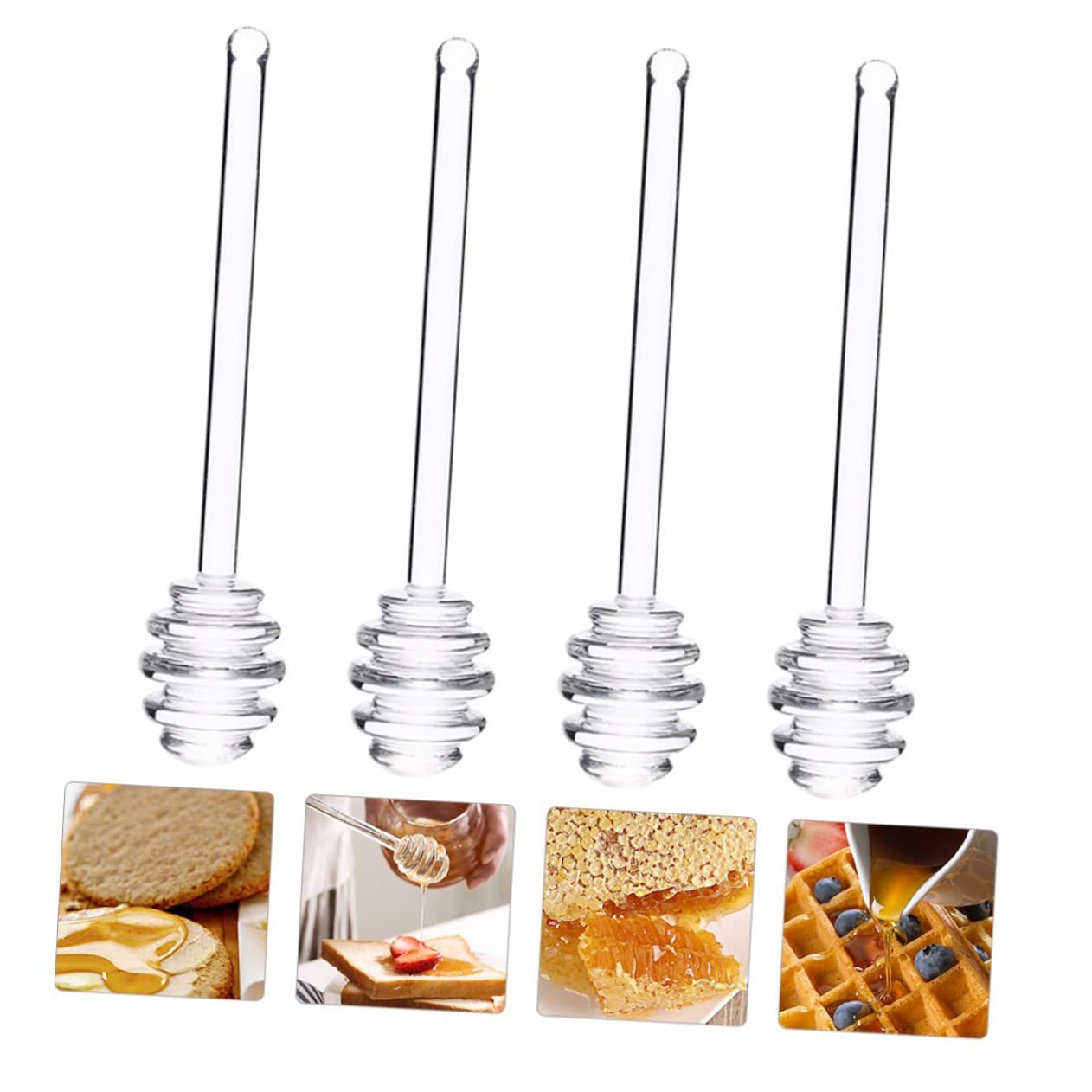 Cabilock 4pcs Honey Stirrer Honey Spoon Rod Honey Dipper Sticks Mini Honey Spoon Syrups for Coffee Drinks Honey Syrup Dippers Honey Jar Cocktail Stirrers Jam Transparent Glass re-usable