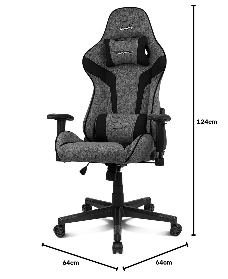 Drift Gaming DR90 -DR90DGB - Professional Gaming Chair, atmungsaktiver Stoff, gepolsterte 2D-Armlehnen, verstärktes Nylon-Fußkreuz… – Ansicht 3