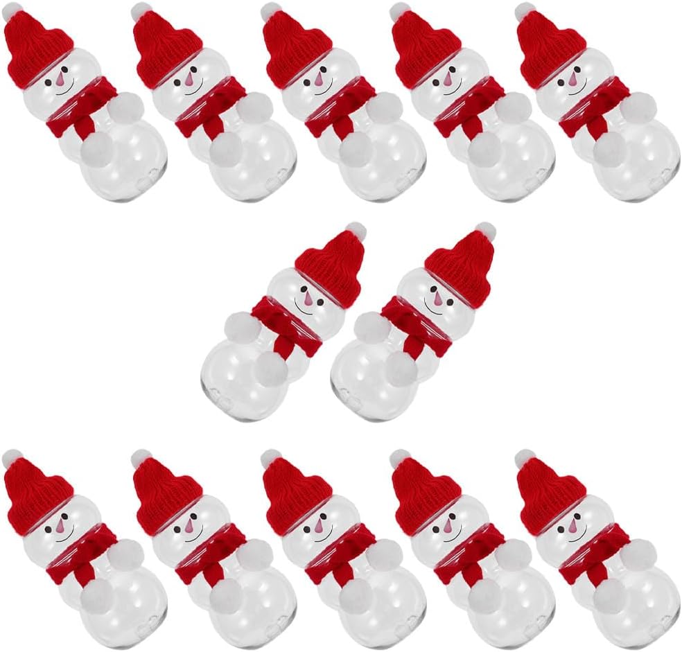 BESPORTBLE 12 Set Snowman Juice Bottles With Lids, Plastic Christmas Snowman Containers for Holiday Parties, Reusable Beverage Bottles for Smoothies Milk Drinks 16. 9oz