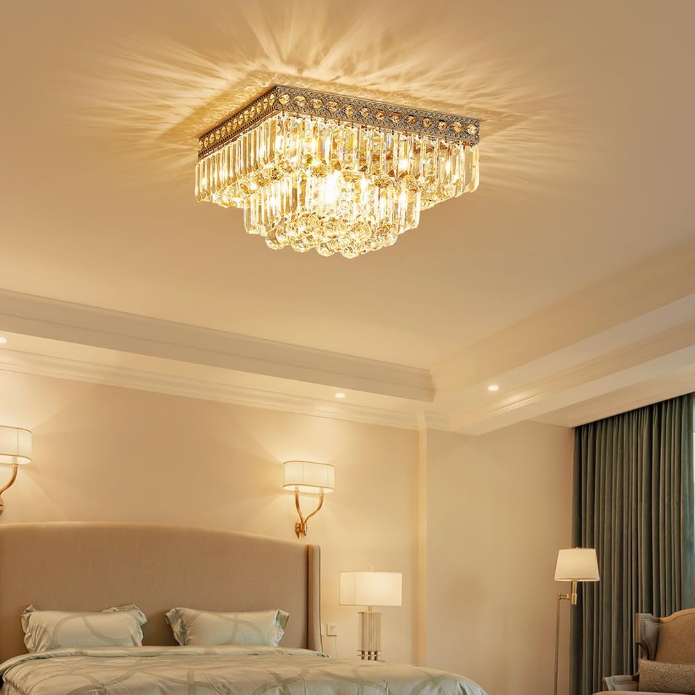 Shrine Lighting Ceiling Light Fixture, Modern Design, Chandeliers for Living Space, D15'' x H8'', 8*G9 Sockets, Raindrop Crystal & Chrome Finish