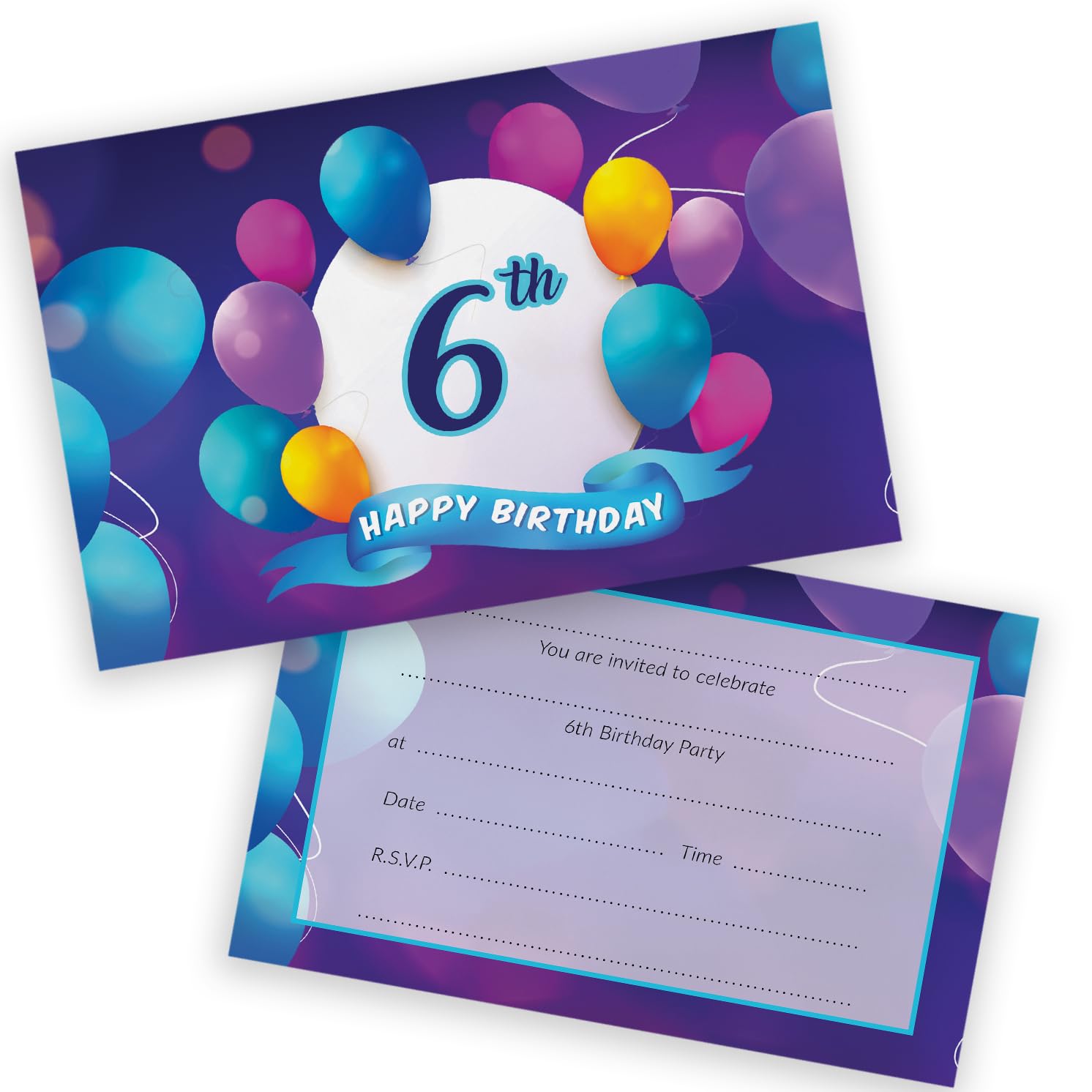 6th Birthday Party Invitations Kids - Happy Balloons 36 Pack - Childrens Birthday Invitations for Boys/Girls A6 Bday Party Invites Invitation Cards with Folding Envelopes
