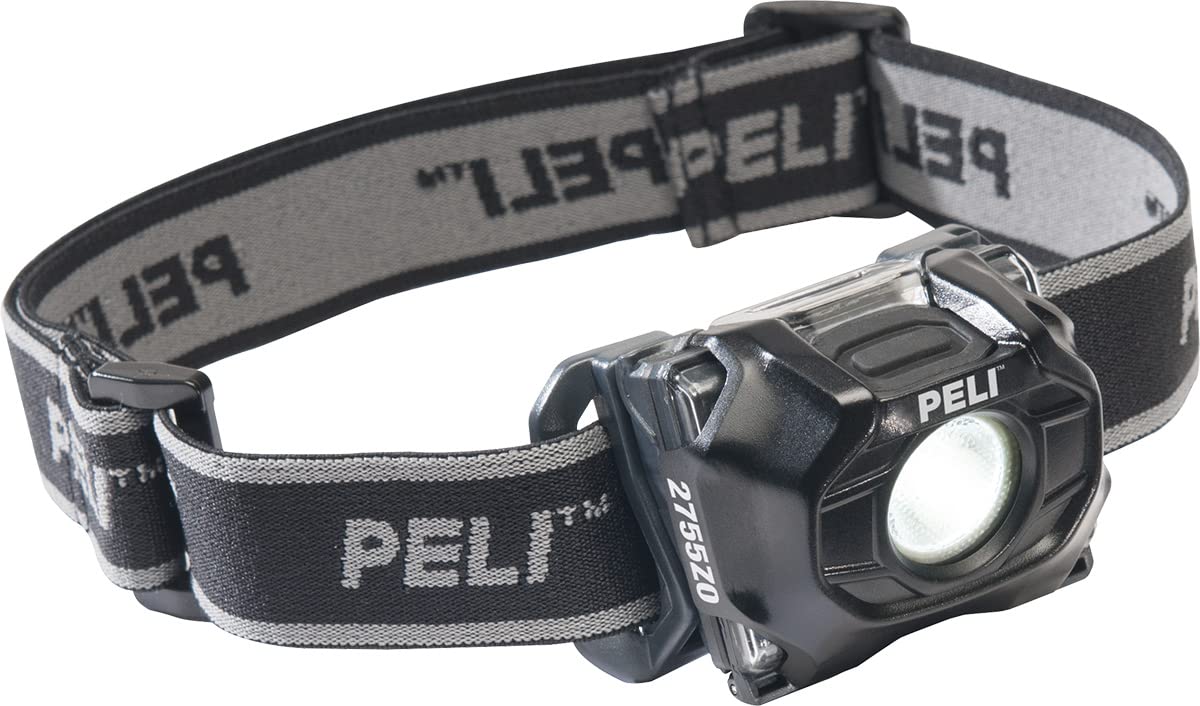 Peli 2755Z0 Linterna Frontal ATEX Zona 0 para uso en áreas con alto riesgo de explosión, para bomberos y uso industrial, IP54 resistente al polvo y al agua, 115 Lúmenes, Color: Negro