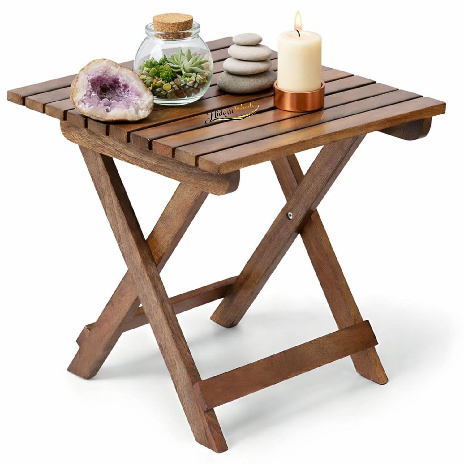 Multipurpose Sheesham Wood Foldable Side Table – Stylish, Strong & Space-Saving | Perfect for Home, Balcony & Outdoor Use, Picnic Table for Camping & Dining (Rectangular)-image-9