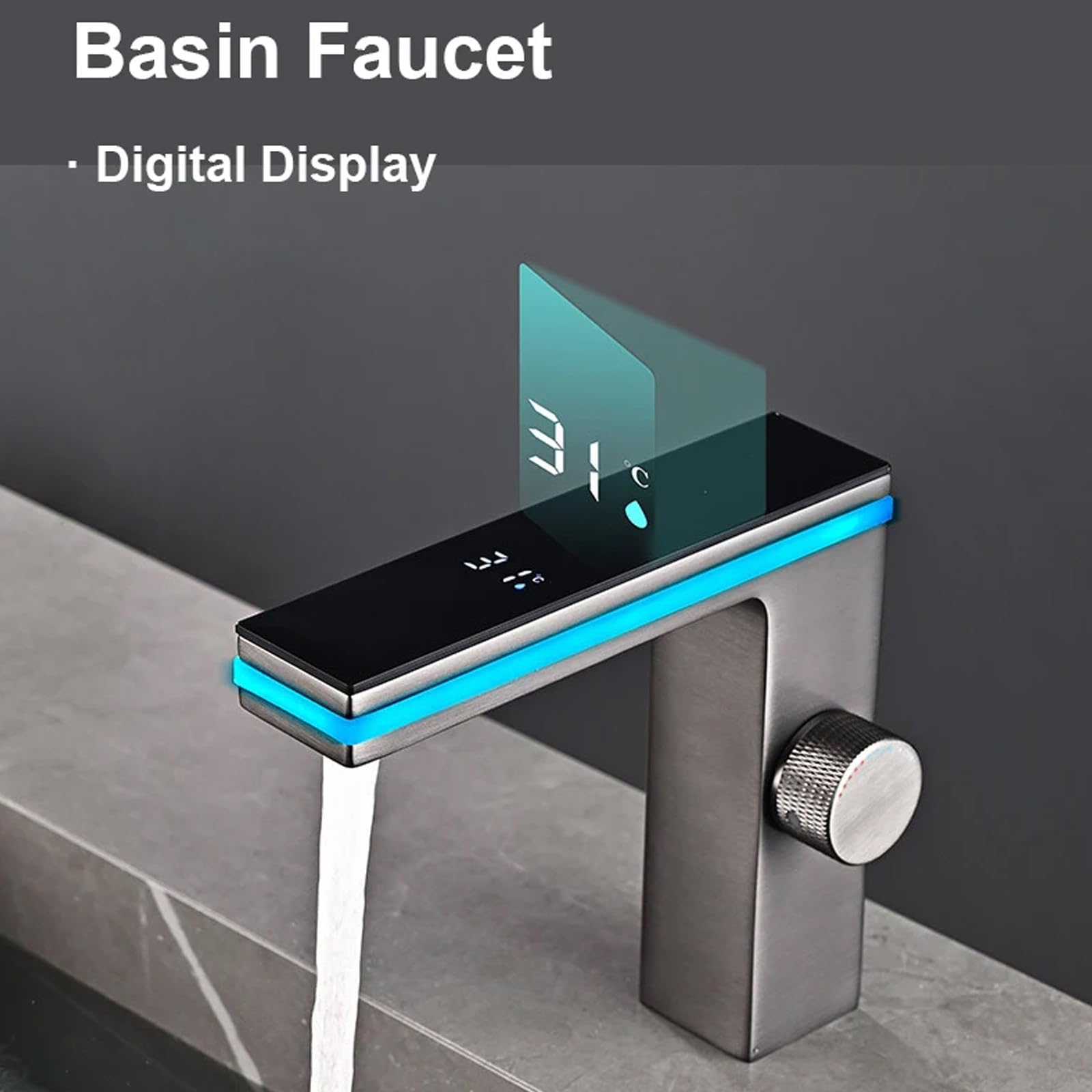 Grifo de baño con luz Ambiental LED y Pantalla Digital de Temperatura, Grifo Monomando para Lavabo de baño, Grifo Mezclador para Lavabo, Grifo para lavadero de Barra de RV