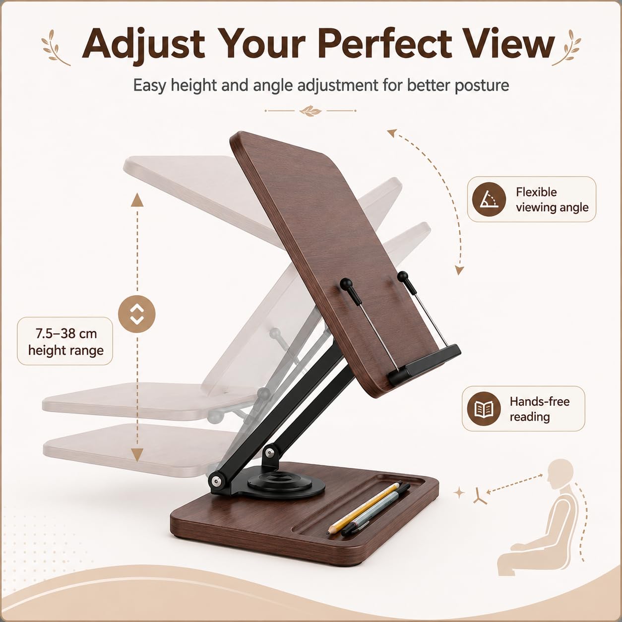 Support de livre pour lecture réglable en hauteur 7,5-38 cm