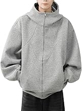 foveitaa Zip Hoodie, Men's, Autumn Clothes, Large Size, Street, Loose, Long Sleeve, Spring, Autumn, Winter Clothes, Popular, Plain, Thick, Soft Texture, Comfortable, Sports Top, Casual, Cool, Hip Hop