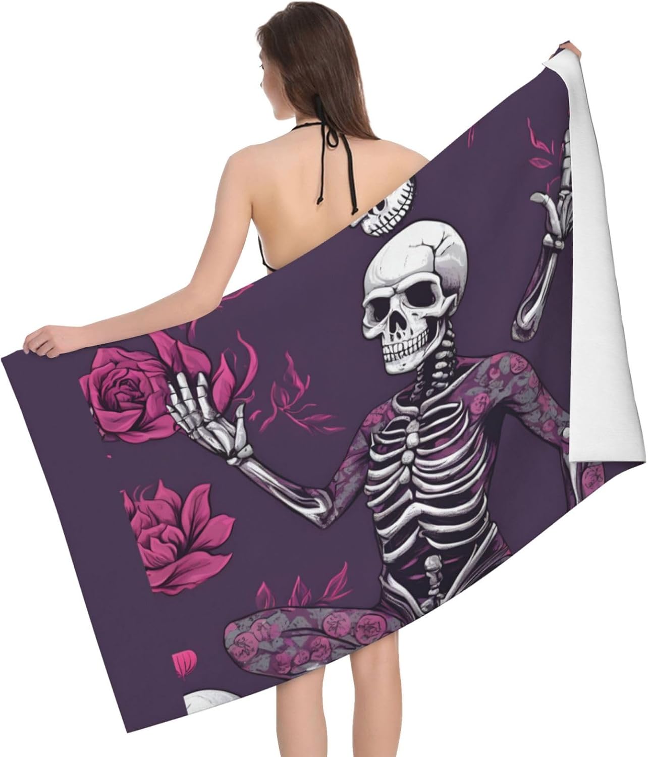 Skull Yoga Print Oversized Towel Versatile Towel 52 x 32 in Soft Highly Absorbent Quick Dry Beach