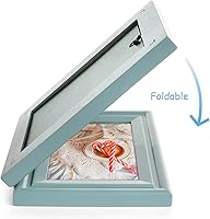 Vista 55 de Portarretratos de 5 x 7, doble bisagra horizontal de madera con marco de fotos plegable con frente de cristal real en grano de madera envejecido