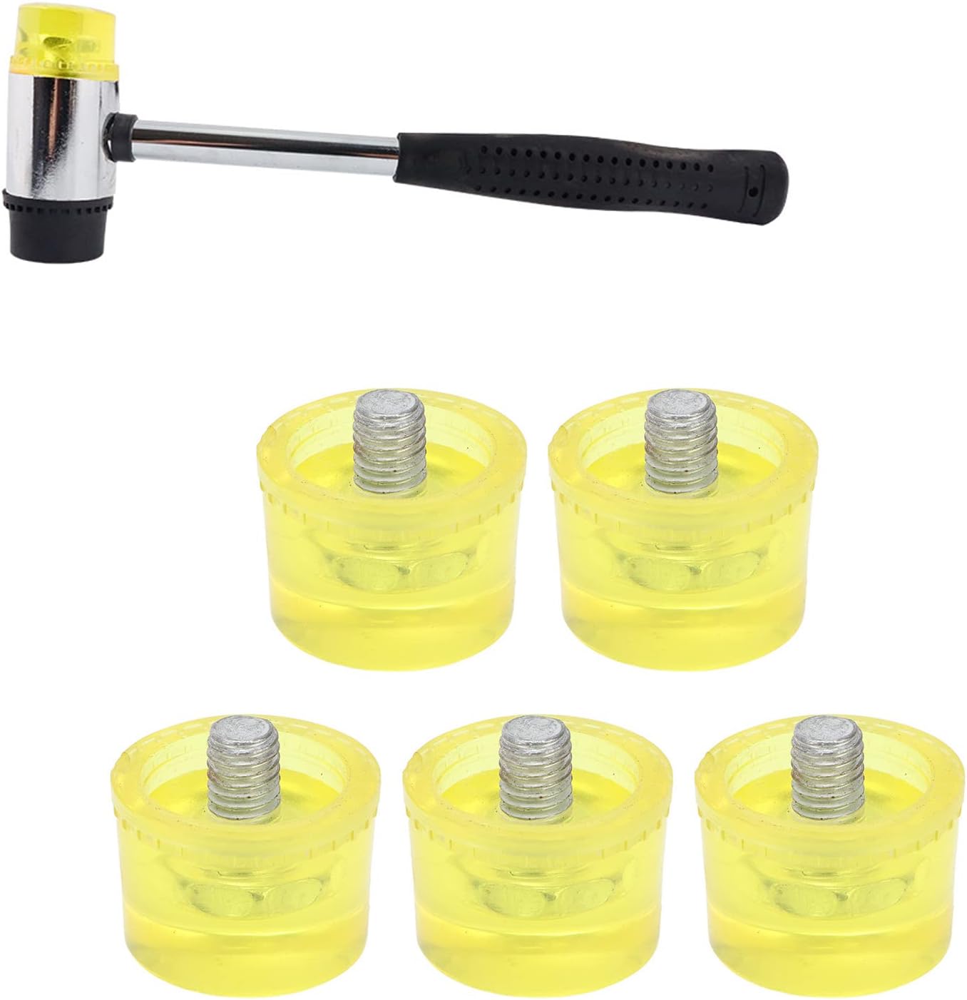 5Pcs Soft Transparent Yellow Rubber Hammer Head Replacement Striking Tip Accessory Set Kit M8x1 桅40mm