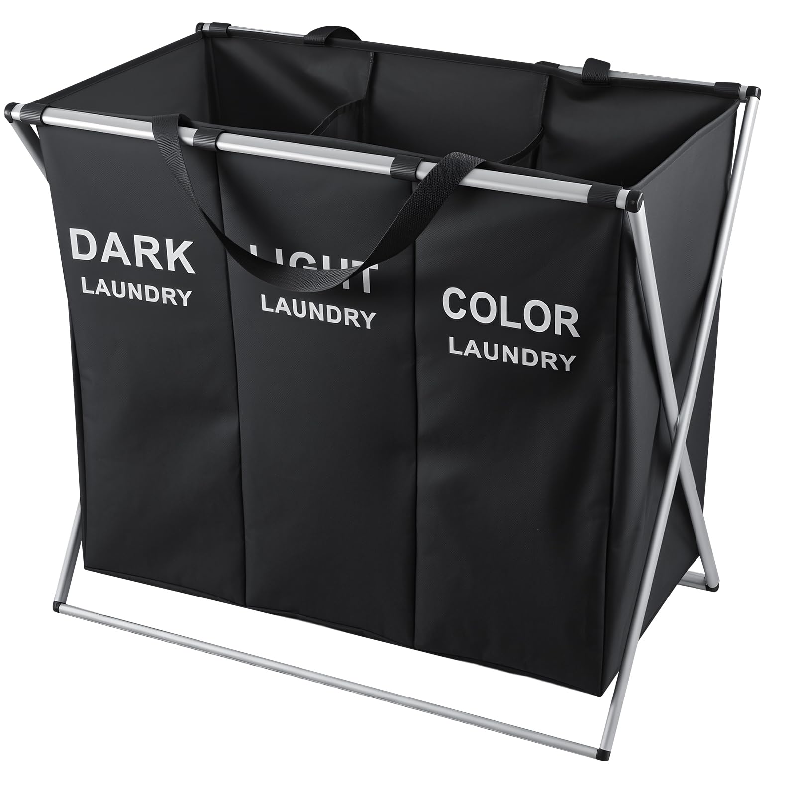 GREENSAPPIRE 135L Large Laundry Basket with 3 Compartments Laundry Basket Collapisable Laundry Bag, Foldable Laundry Hamper, Folding Washing Storage Bin, Black
