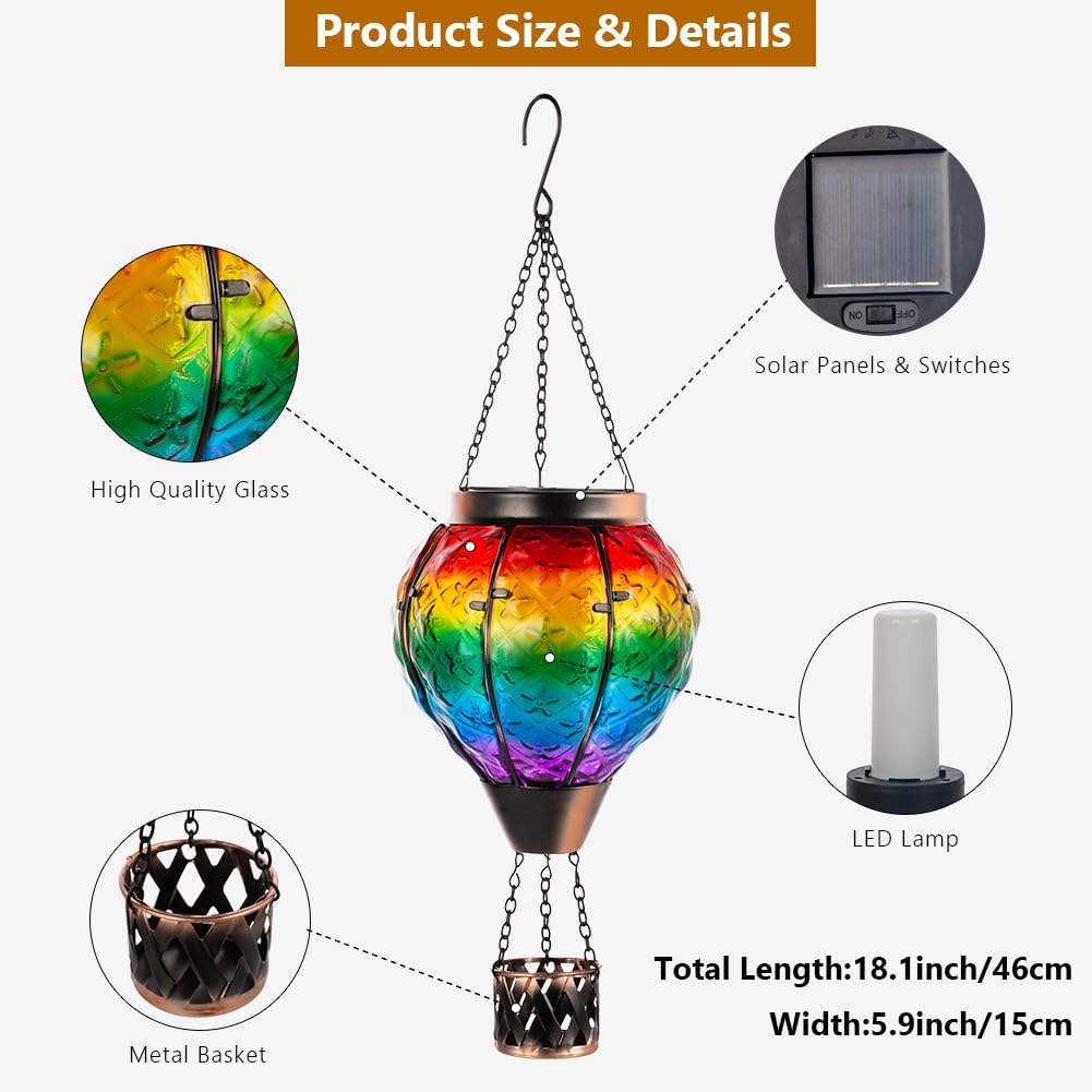DREAMSOUL 2 PCS Rainbow Solar Hot Air Balloon Lantern with Flame + 2 PCS Solar Hot Air Balloon Lantern with Flame