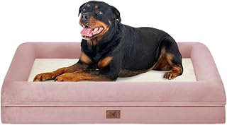 Waterproof Dog Beds for Extra Large Size Dogs, Orthopedic Egg-Crate Foam XXL Dog Bed with Bolster, Extra Large Pet Couch Bed with Removable Washable Cover, Pink