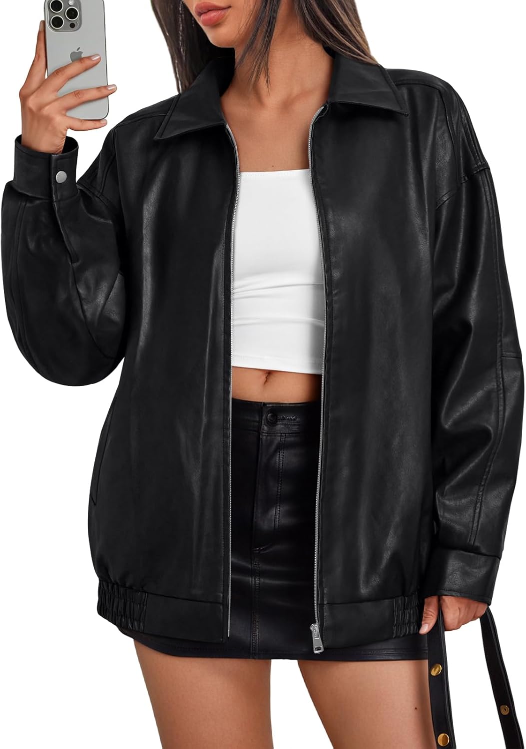 Trendy Queen Women's Leather Jacket: Oversized Faux Ethiopia Ubuy