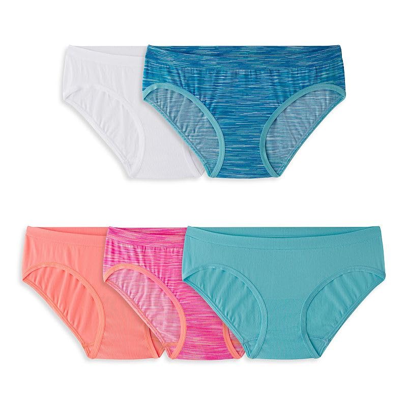 Fruit of the Loom Girls Signature Seamless 5 Pack Hipster, Girl's, Size: 10-12, Multi Color