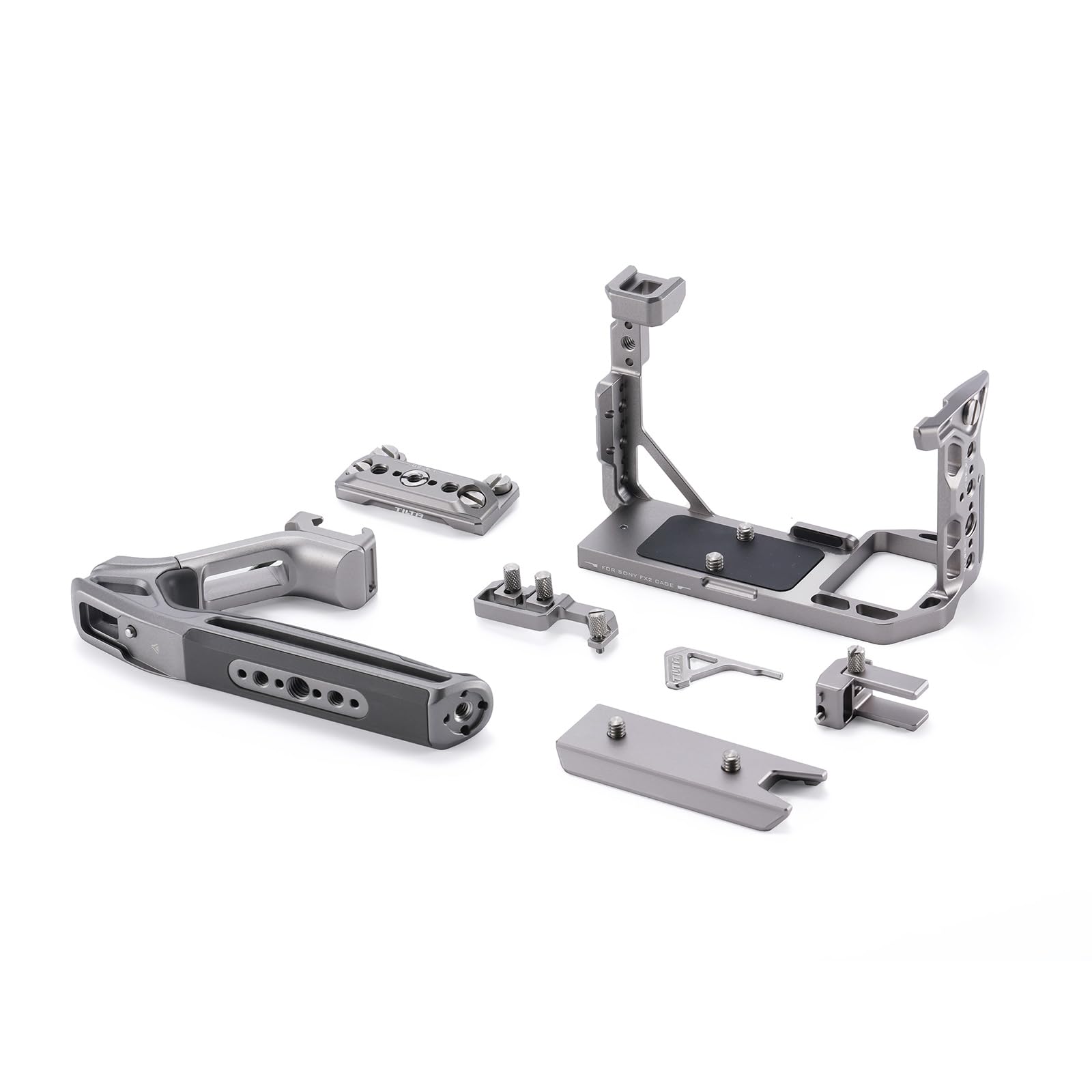 Tilta FX2 Cage, gabbia completa per fotocamera compatibile con il kit base Sony FX2 con impugnatura superiore Xeno, guida NATO, filettature 1/4“-20 e 3/8”-16 - Grigio titanio TA-T88-B-TG