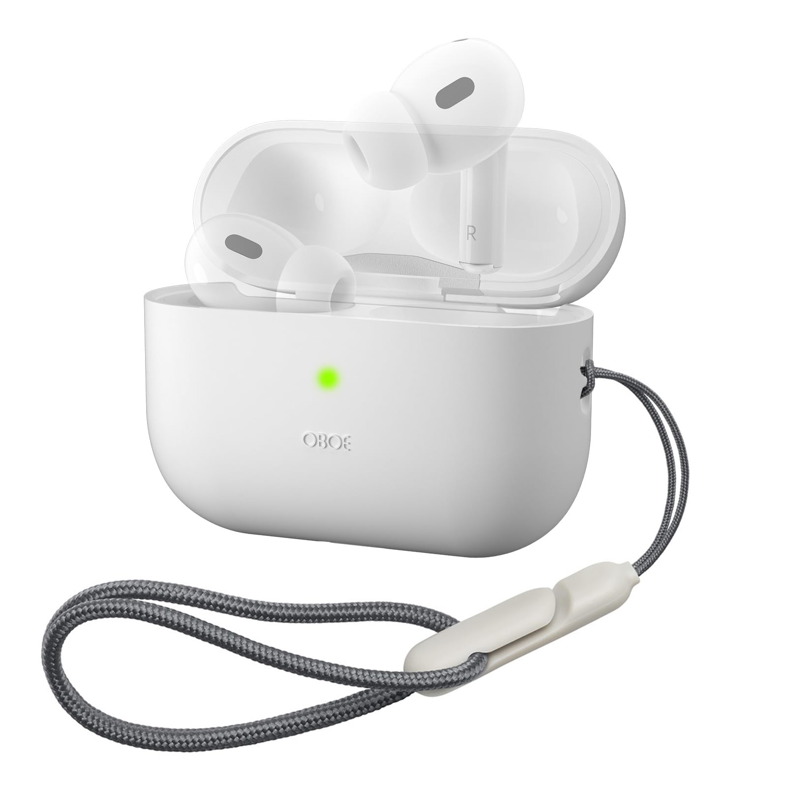 Oboe Silicone Cover Compatible with Apple AirPods Pro 2 Case Protective Case with Anti-Lost Lanyard (White) [AIRPODS & Charging CASE NOT Included] — image 1 of 1