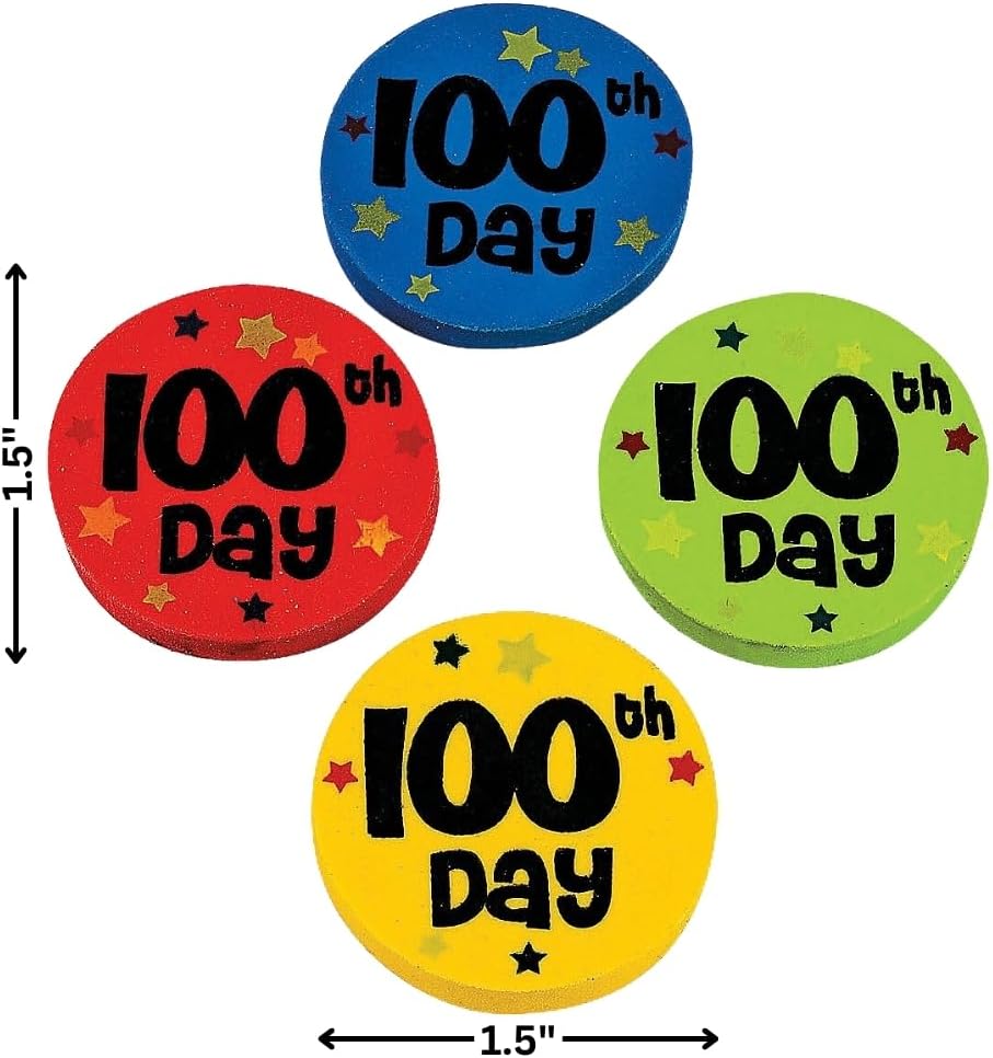 100Th Day Erasers - 25 Pieces - Educational and Learning Activities for Kids