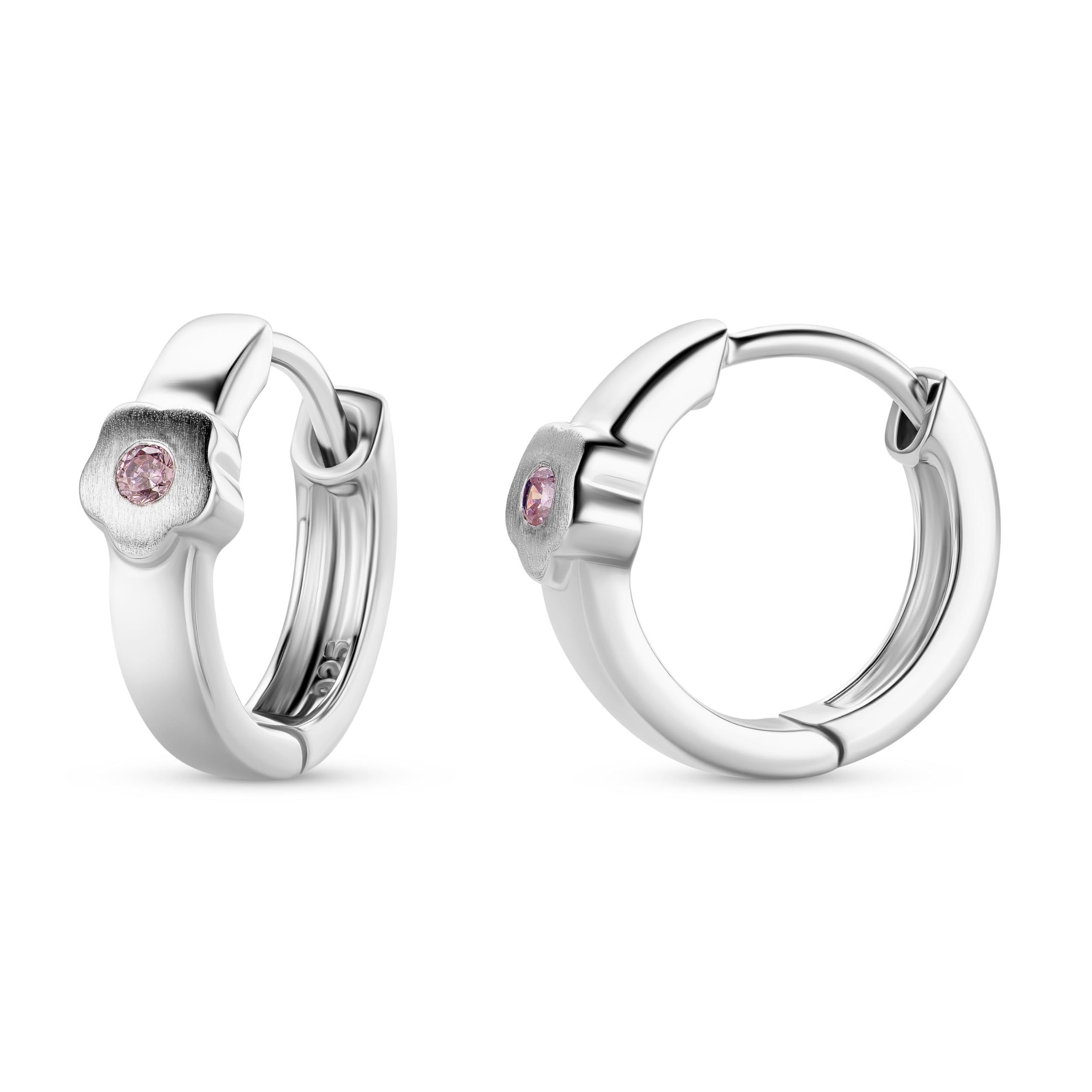 MIOREPendientes de aro para niña de plata de ley 925 con circonitas brillantes, Pendientes de aro pequeños hipoalergénicos con circonitas. Cierre con pasador y broche.