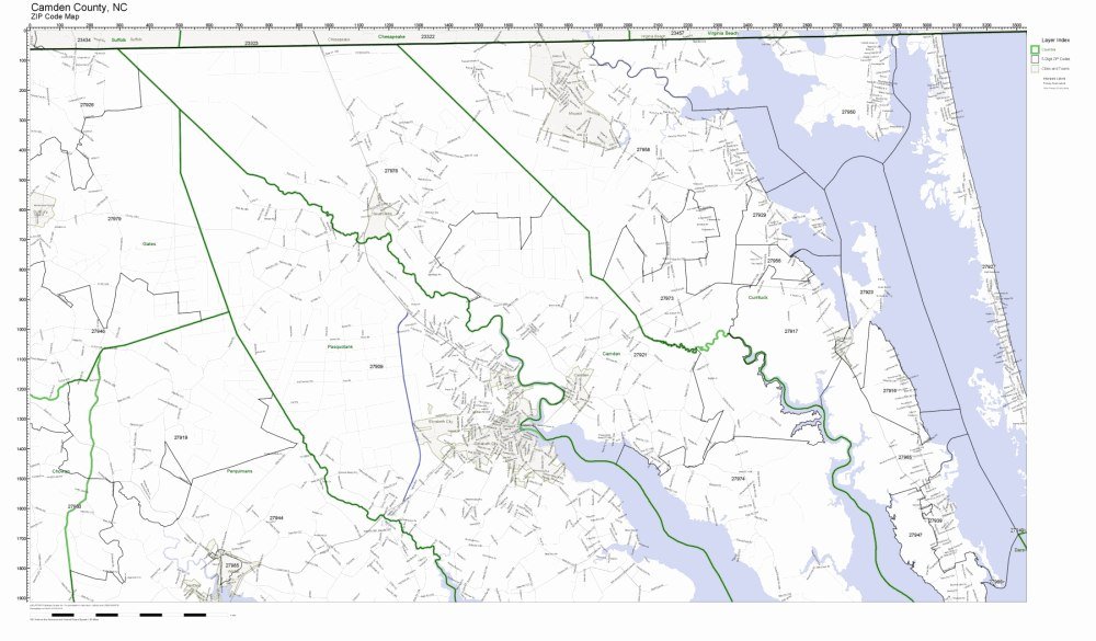 Camden County, North Carolina NC ZIP Code Map Not Laminated Office Products